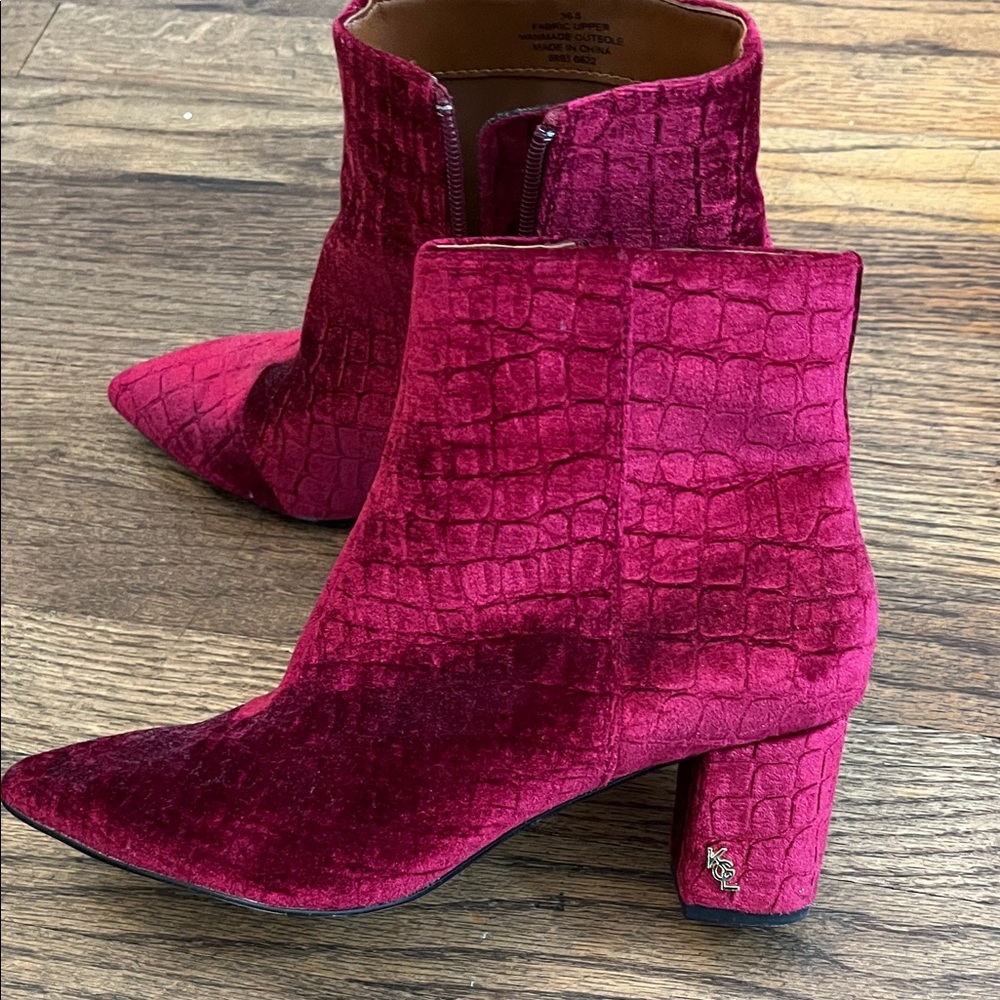 Kurt Geiger Croc-Embossed Velvet Ankle Boots - Burgundy